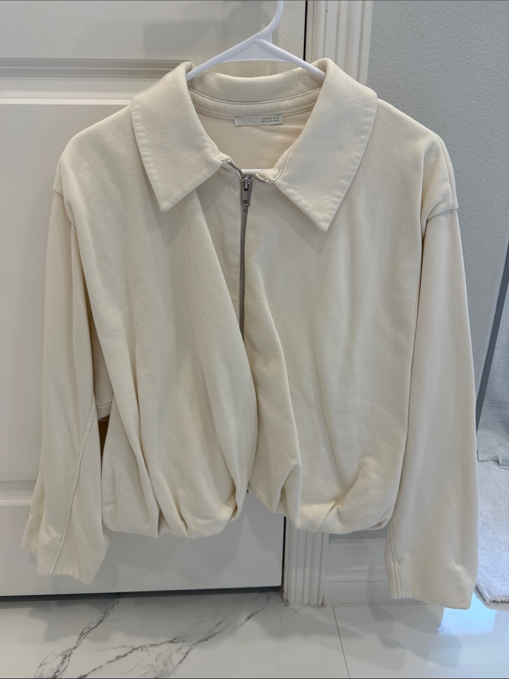 Zara Cream Zip-Front Bomber Jacket